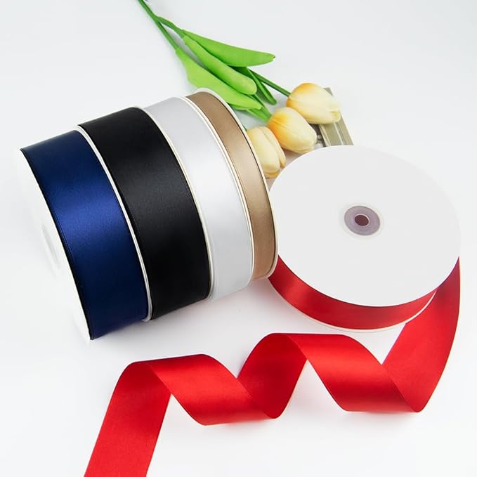 1" x 100 Yards Satin Ribbon - Navy Blue Silk Ribbon with Spool - Ideal for Gift Wrapping, Floral Bouquets, Crafts, Wedding Party Decorations, Christmas and Sewing Projects