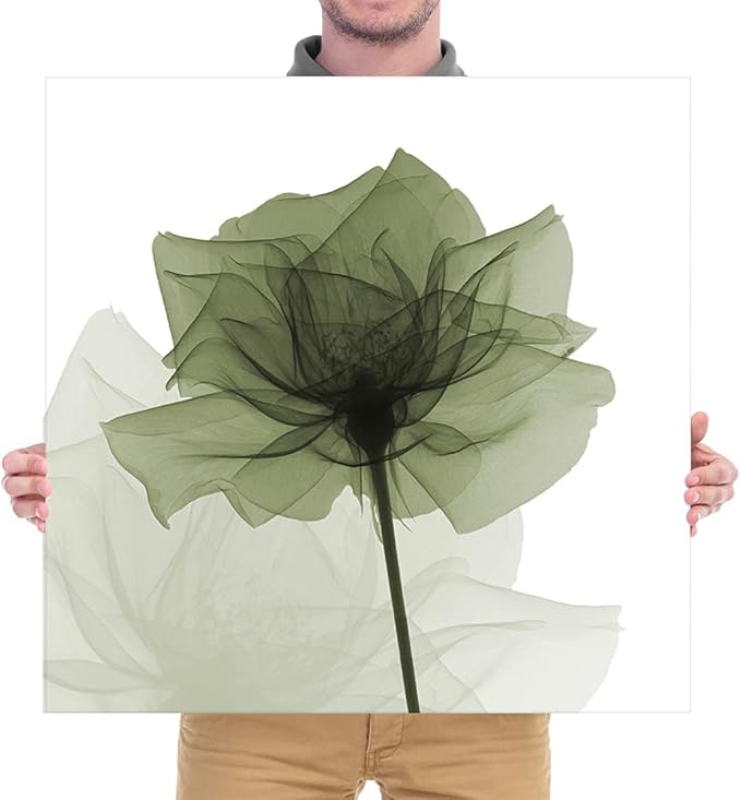 Wieco Art Large Contemporary Gallery Wrapped Floral Giclee Canvas Print Green Flickering Flowers Pictures Paintings on Canvas Wall Art Ready to Hang for Living Room Home Decorations 24x24 inch