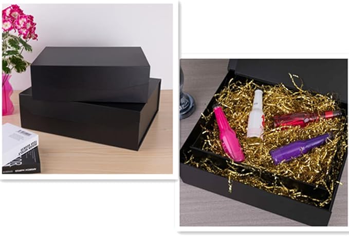 Black Extra Large Gift Box with Lid 2 Pcs 16.5 x 13 x 5.3 Inches, Gift Box large Black Gift Boxes for Presents Clothes Robe Wedding Dress Sweater,Reusable Foldable Bridesmaid Proposal Box（Matte）