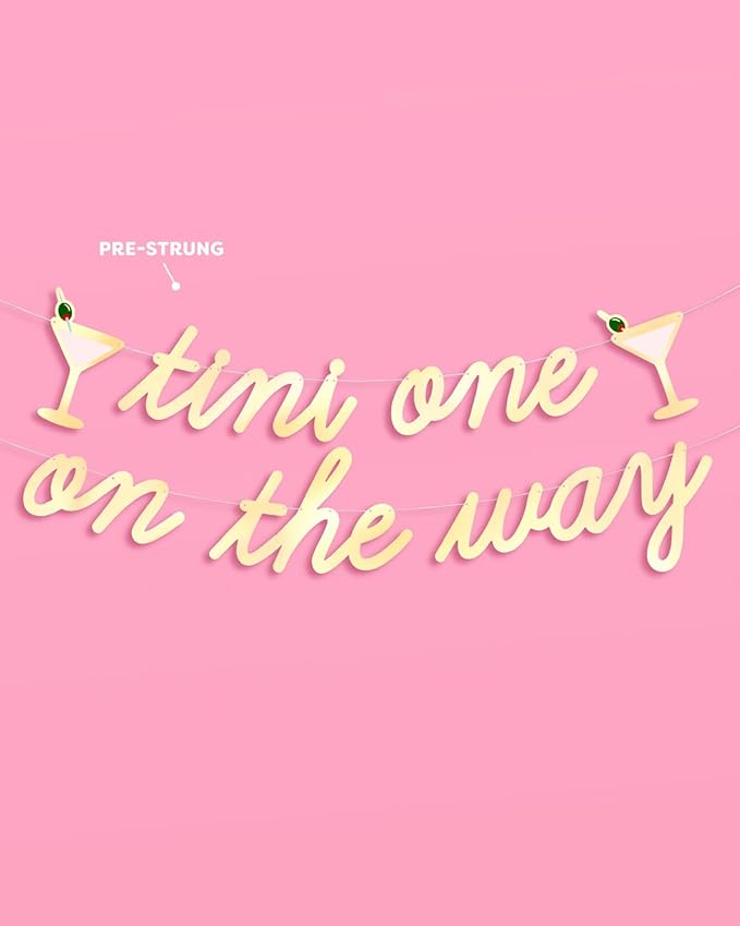 xo, Fetti Tini One On The Way Banner, Gold Foil - 4 Ft. | Baby Shower Decorations, Martini Sign, Gender Reveal Party Sign, Cocktail Photoshoot Backdrop