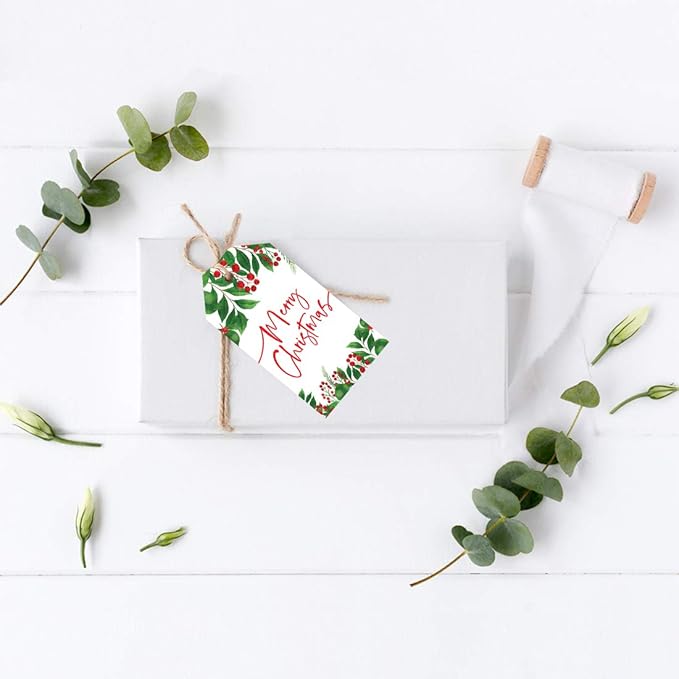 Andaz Press Christmas Holiday Season Classic Gift Tags, Merry Christmas to from Classic Favor Tags, Holly Greenery Leaves Design, for Holiday Events, Parties, and Favors, 60-Pack
