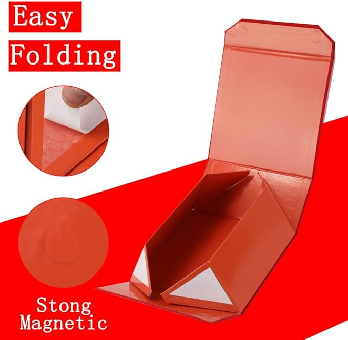 6 Pcs Red Gift Box Large 13x11x5.3 Inch Red Large Gift Box with Crinkle Paper Magnetic Box with Shredded Paper Luxury Gift Boxes with Lids for Presents