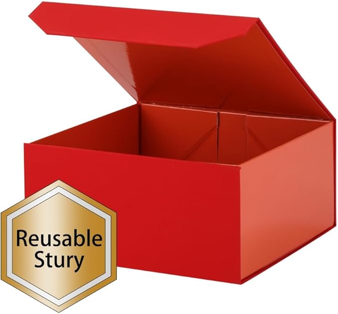 6 Pcs Red Gift Box Large 13x11x5.3 Inch Red Large Gift Box with Crinkle Paper Magnetic Box with Shredded Paper Luxury Gift Boxes with Lids for Presents