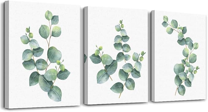 3 Piece framed Canvas Wall Art for living room bathroom Wall Decor Canvas Prints bedroom Decorations Office kitchen wall Artwork painting Green leaves Picture Watercolor painting Poster Home Decor
