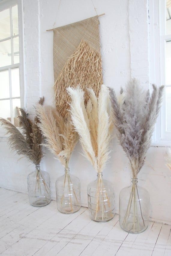 20 Stems Natural Pampas Grass Decor 40" Tall Dreid Pampas Grass for Wedding, Party, Farmhouse, Fluffy Dreid Flowers Boho Home Decor Grey & Beige