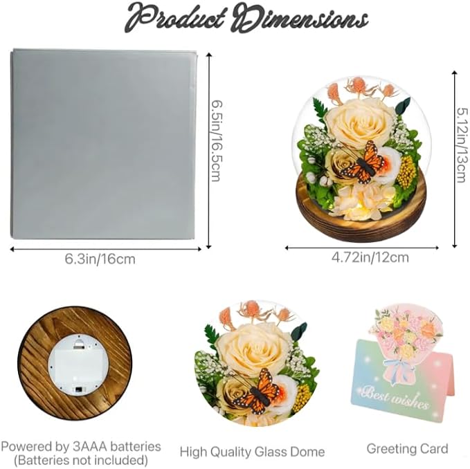 Large Preserved Flowers with Card-Flowers for Delivery Prime,Eternal Rose with Lights,Roses in Glass Dome,Romantic Gift for Her,Decoration, Fresh Rose Flowers for Mom, Birthday, Anniversary(Yellow)