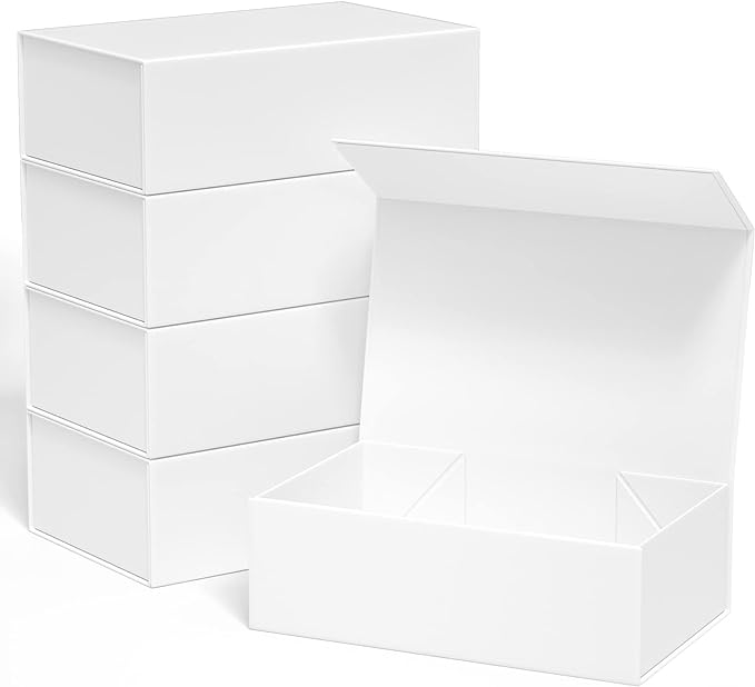 Gift Box, 10' x 6' x 3', 5PCS, White, Luxury Gift Packaging with Magnetic Closure Lid, Ideal for Christmas, Thanksgiving, Wedding, Mother's Day, Birthday Gifts