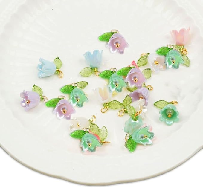 Leadigol 30PCS Bell Orchid Beads Pendant, Flower Beads, DIY Crafts Bracelet Making Kit, Lampwork Beads Jewelry Findings Charms, for DIY Jewelry Making, Beading Projects