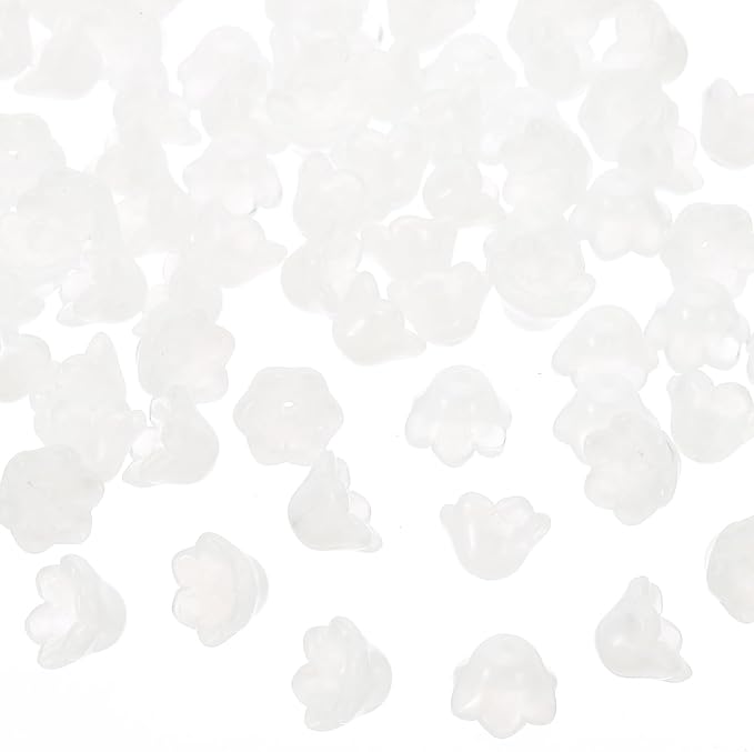 PATIKIL Glass Trumpet Flower Beads, 200 Pcs Gradient Flower Bead Charm for Jewelry Making DIY Craft, Bracelets, Earrings, Necklaces Decorations, White