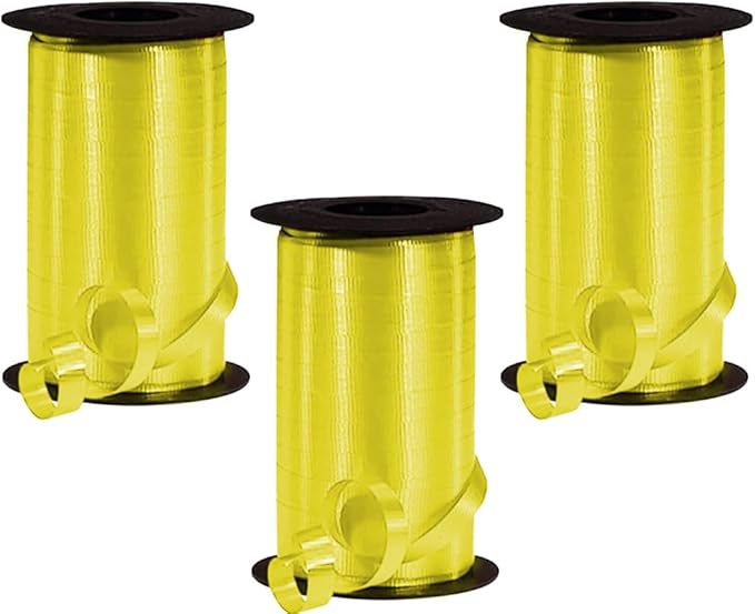 PMU Curling Ribbon - Crimped Texture Curling Ribbons for Gift Box Wrapping, Florist Flowers, Birthday Party Decorations, Festival Art Craft & Christmas Décor - Daffodil 3/8 Inch X 250 Yards, Pkg/3