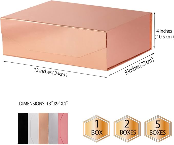 1Pcs 13x9x4 Inches Rose Gold Gift Boxes with Lids for Presents Magnetic gift box large Gift Box for Bridesmaid Proposal，Groomsman (Glossy Rose Gold)