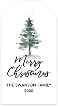 Andaz Press Personalized Christmas Holiday Season Classic Gift Tags, Merry Christmas Custom Family Name and Year, Watercolor Christmas Tree with Snow Design, Holiday Events, Parties, Favors, 60-Pack