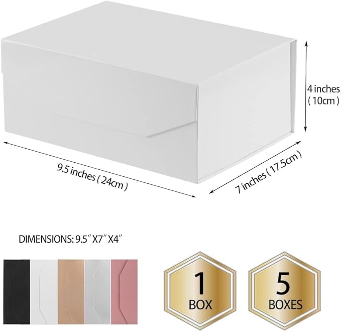 1PCS White Gift Box with Ribbon 9.5x7x4 Inches，Sturdy Gift Box with Lid for Gift Packaging, Foldable Magnetic Closure Storage Boxes, Bridesmaid proposal box, Rectangle Collapsible Box