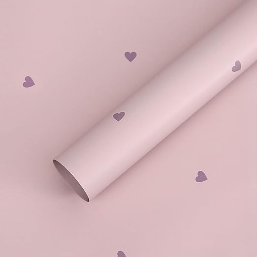 20 Sheets Solid Color Love Heart Flower Wrapping Paper,Waterproof Florist Bouquet Paper,DIY Crafts,22.8x22.8 inch (Pink Purple)