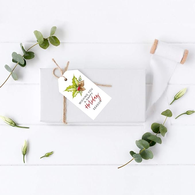 Andaz Press Classic Gift Tags - Holly Leaf Design, 60-Pack for Events, Parties, and Favors