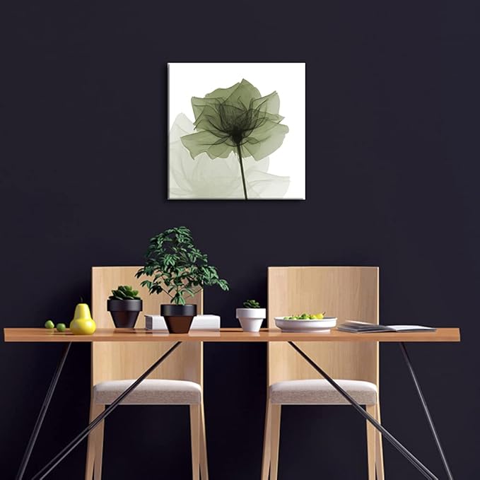 Wieco Art Large Contemporary Gallery Wrapped Floral Giclee Canvas Print Green Flickering Flowers Pictures Paintings on Canvas Wall Art Ready to Hang for Living Room Home Decorations 24x24 inch