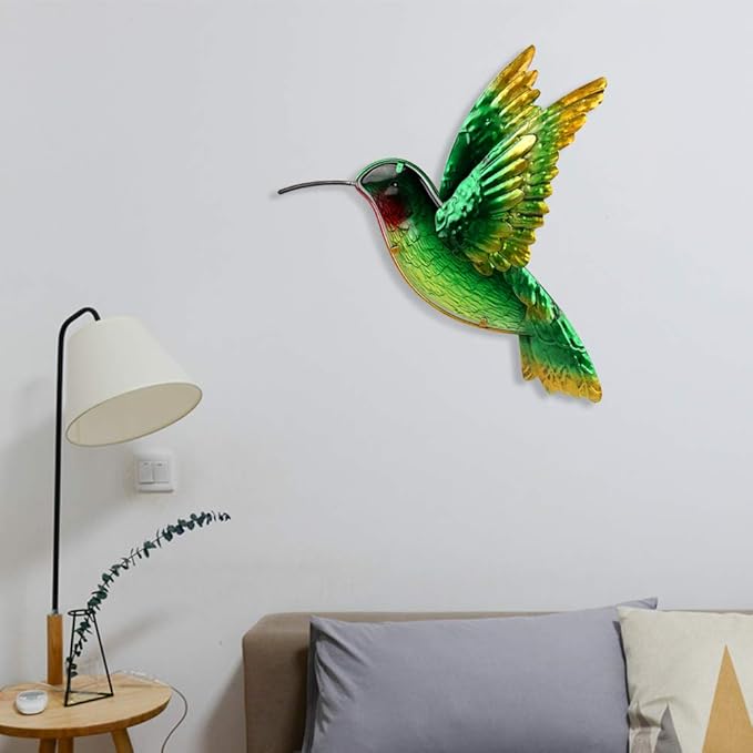 John's Studio Metal Hummingbird Wall Decor Bathroom Glass Art Iron Sculpture Outdoor Hanging Decoration for Home Bedroom Garden Patio Porch or Fence - Green