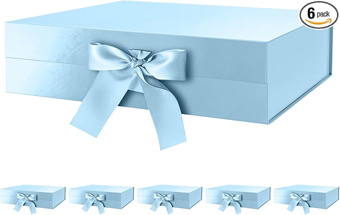 GREEN BEAN 6 Large Gift Boxes with Lids for Presents 13x9.7x3.4 Inches, Baby Blue Magnetic Luxury Gift Box with Ribbon, Bridesmaid Proposal Gift Boxes (Baby Blue)