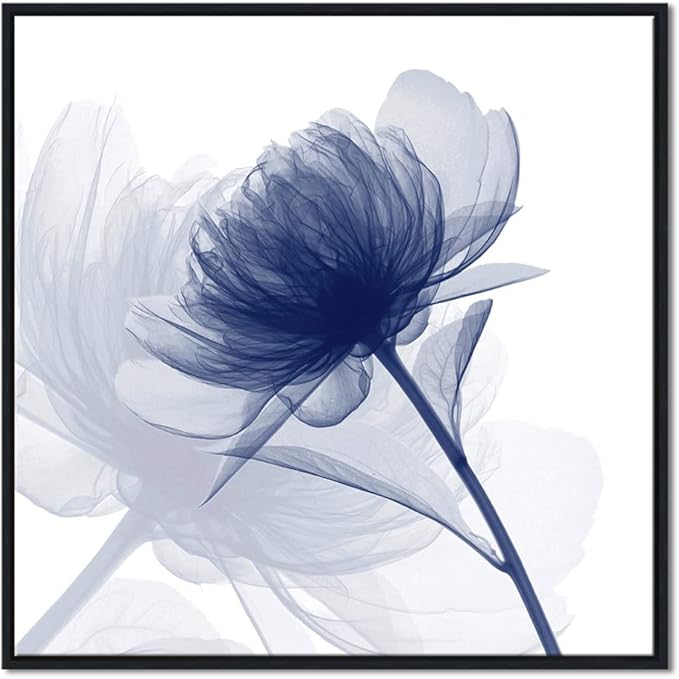 Wieco Art Framed Wall Art Blue Flickering Flower Abstract Canvas Art Large Floral Pictures Prints on Canvas Modern Artwork for Living Room Decoration Bedroom Home Decor