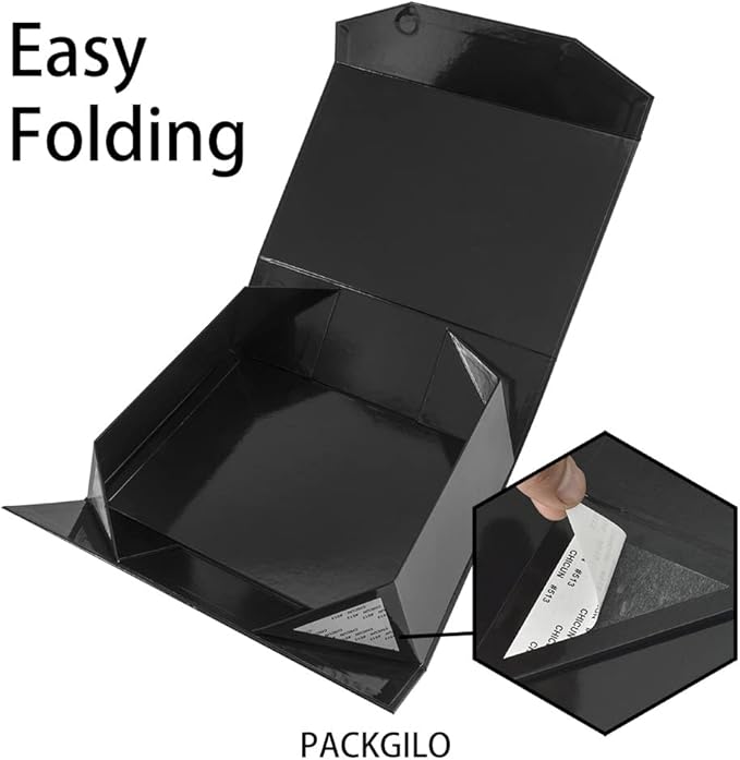 Black Extra Large Gift Box with Lid 2 Pcs 16.5 x 13 x 5.3 Inches, Gift Box large Black Gift Boxes for Presents Clothes Robe Wedding Dress Sweater,Reusable Foldable Bridesmaid Proposal Box（Glossy）