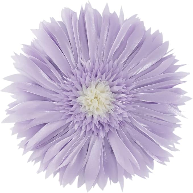 Handmade Lavender Flower Round Throw Pillows Decorative Daisy Accent Pillowcase with Insert Boho Farmhouse Home Decor for Couch Bed Floral Satin Cushion for Living Room Bedroom 14Inch Purple