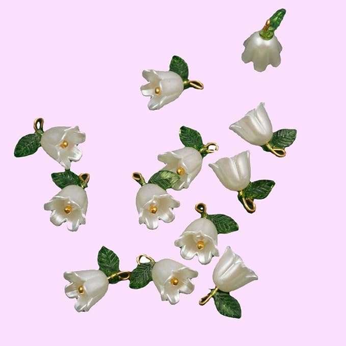 Leadigol 30PCS Bell Orchid Beads Pendant, Flower Beads, DIY Crafts Bracelet Making Kit, Lampwork Beads Jewelry Findings Charms, for DIY Jewelry Making, Beading Projects