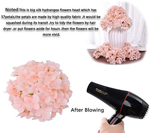 10PCS Silk Hydrangea Heads with Stems Artificial Flowers for Wedding Party Home Decor-Yellow