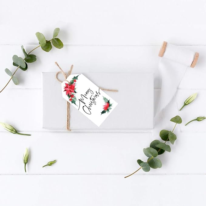 Andaz Press Christmas Holiday Season Classic Gift Tags, Merry Christmas to from Classic Favor Tags, Poinsettia Design, for Holiday Events, Parties, and Favors, 60-Pack