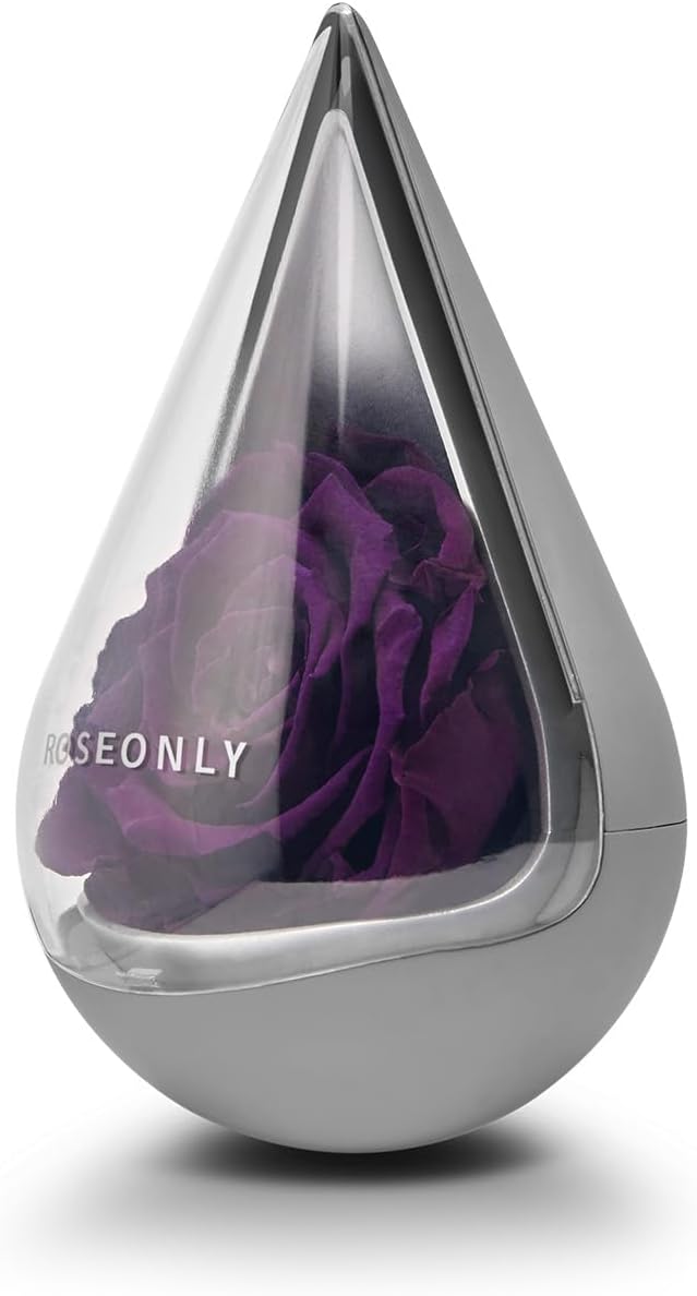 Preserved Rose with Water-Drop Shape, Eternal Flowers Gifts for Women Girlfriend Wife Mothers Real Roses Presents for Her Valentine's Day Christmas Birthday Mother's Day Anniversary (Purple)
