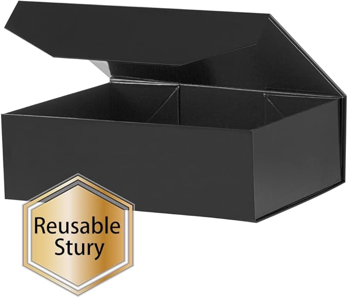 1Pcs 13x9x4 Inches Black Gift Boxes with Lids for Presents Magnetic gift box large Gift Box for Bridesmaid Proposal，Groomsman (Glossy Black)
