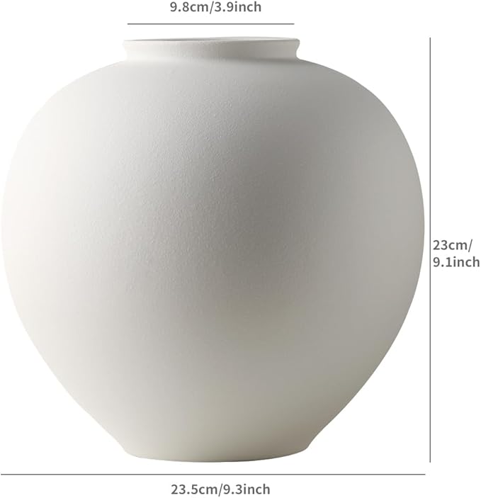 Extra Large White Ceramic Flower vase, Decorative Jar Oversize Modern Centerpiece Table Decorations,Round Shape Rustic Ceramic vases for Home Decor Dining Room (White, 9.4 * 9.4 * 9.1inch)