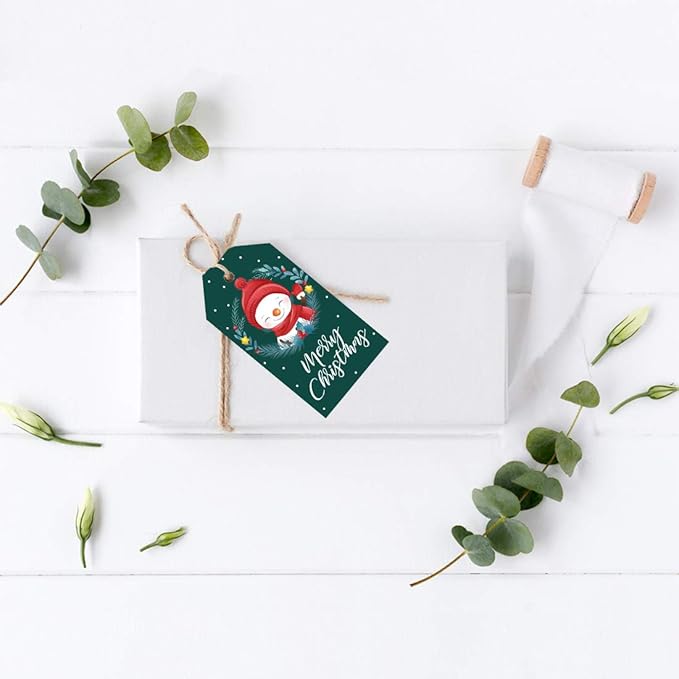 Andaz Press Christmas Holiday Season Classic Gift Tags, Merry Christmas to from Classic Favor Tags, Snowman with Christmas Wreath Design, for Holiday Events, Parties, and Favors, 60-Pack