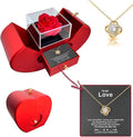 Preserved Handmade Red Rose With Hollow Clavicle Necklace,Jewelry Boxes With Necklace For Girlfriend,Wife,Mom With ''To My Love'' Card