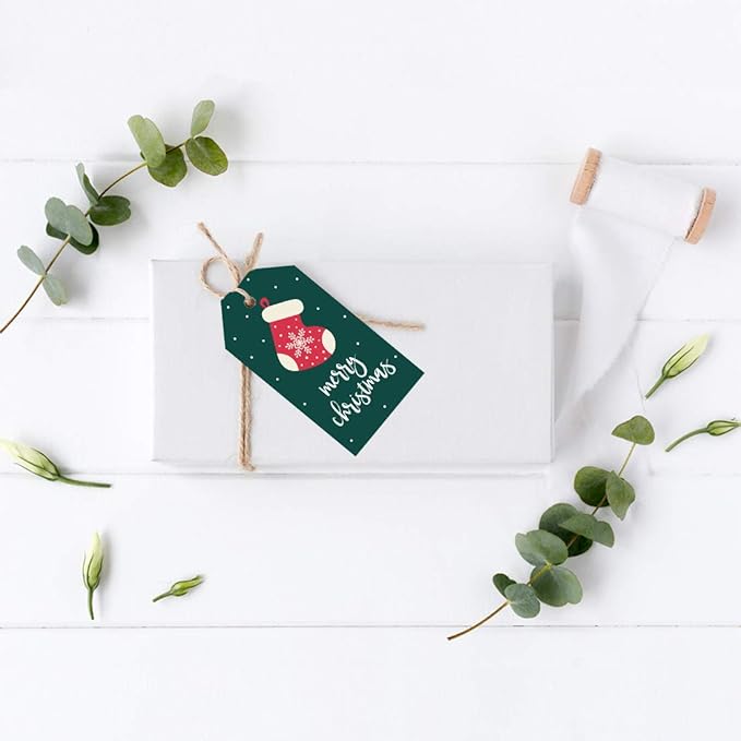 Andaz Press Christmas Holiday Season Classic Gift Tags, Merry Christmas to from Classic Favor Tags, Christmas Snowflake Stocking Design, for Holiday Events, Parties, and Favors, 60-Pack