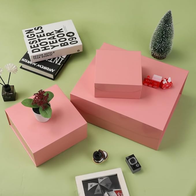 1 Pcs 6x6x3 Inch Pink Magnetic Gift Box Small Magnetic Box with Crinkle Paper Pink Small Gift Box with Shredded Paper Luxury Gift Boxes with Lids for Presents