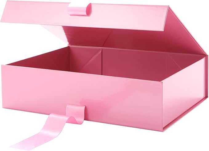GREEN BEAN 6 Large Gift Boxes with Lids for Present 13x9.7x3.4 Inches, Pink Magnetic Gift Box with Ribbon, Bridesmaid Proposal Boxes, Luxury Gift Boxes (Glossy Pink)