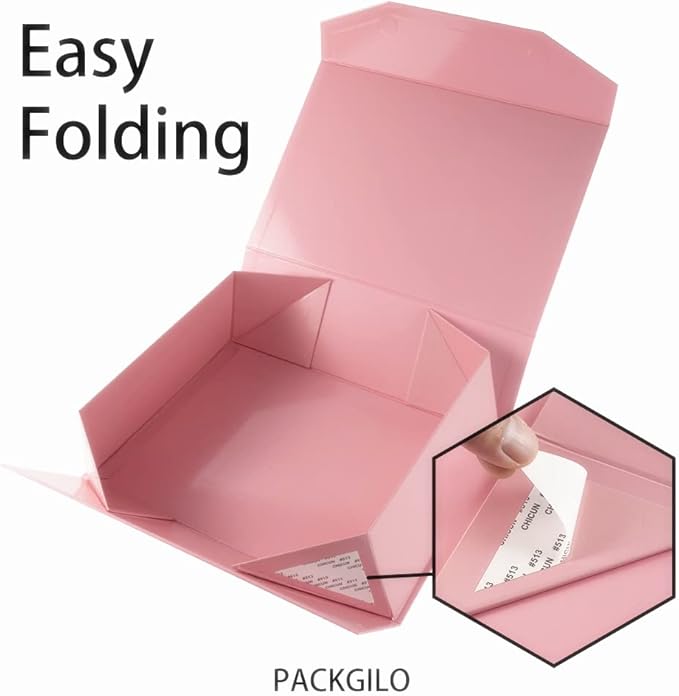 1PCS Pink Gift Box with Ribbon 9.5x7x4 Inches，Sturdy Gift Box with Lid for Gift Packaging, Foldable Magnetic Closure Storage Boxes, Bridesmaid proposal box, Rectangle Collapsible Box