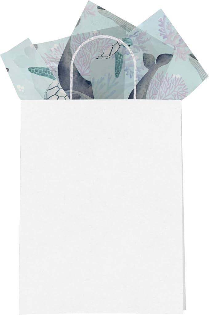 Pro Supply Global Sea Creatures Turtles and Whales Printed Tissue Paper for Gift Bags or Boxes and Wrapping - Ocean Bulk Decorative Art Tissue Paper for Packaging and Gifting | 24 Sheets 20" x 30"