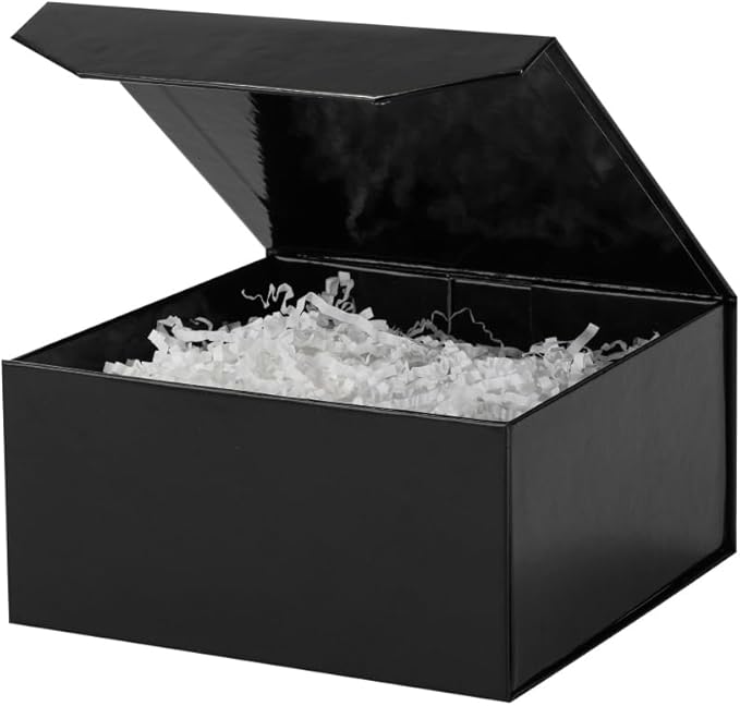 1 Pcs Small Black Gift Box 8x8x4 Inch Magnetic Gift Box with Crinkle Paper Luxury Gift Boxes with Lids for Presents