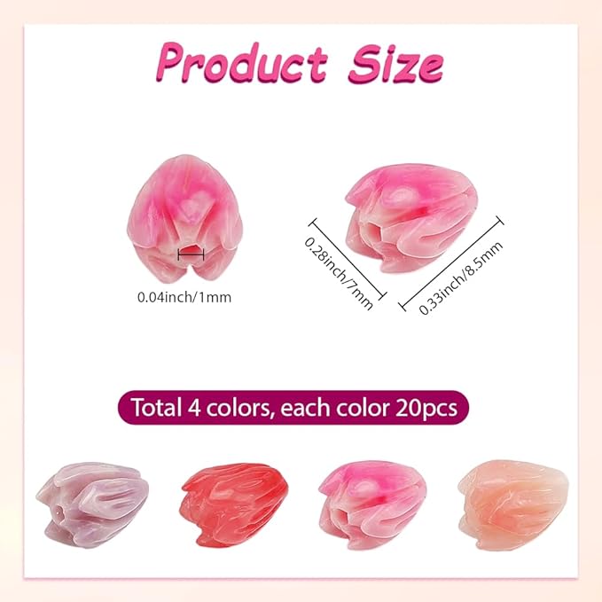 1 Box 4 Colors 80Pcs Acrylic Flower Beads Artificial Flower Beads Bulk Loose Plastic Jasmine Coral Colorful Floral Spacer for Jewelry Making Findings Necklace Bracelet DIY Crafts Beginner