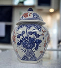 Festcool Blue and White Porcelain Ceramic Covered Floral Jar Vase, Food Container Storage Lotus Plum Blossoms,(J23), 12 inch