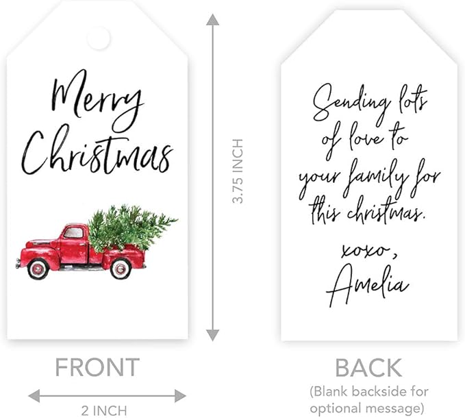 Andaz Press Holiday Season Classic Gift Tag, Merry Christmas to from Classic Favor Tags, Vintage Truck with Christmas Tree Design, Red Truck Gift Tags, Christmas Truck Gift Tags, 60-Pack