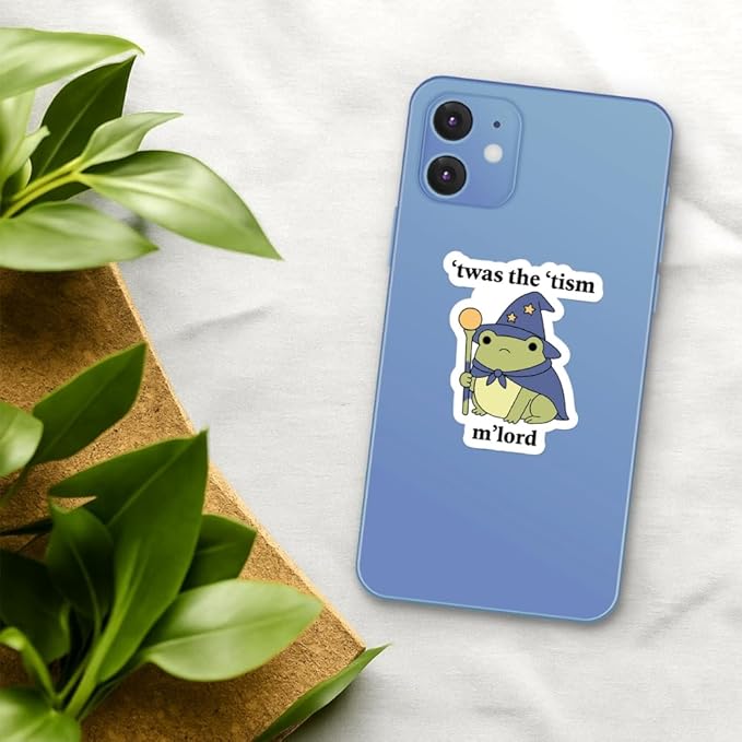 HANDICHI Design 5-Pack 3 Inch Cute Wizard Frog Stickers – ’TWAS The ’Tism M’Lord Meme Vinyl Decals – Funny Neurodivergent Sticker Pack for Laptops, Water Bottles, Journals and Scrapbooks