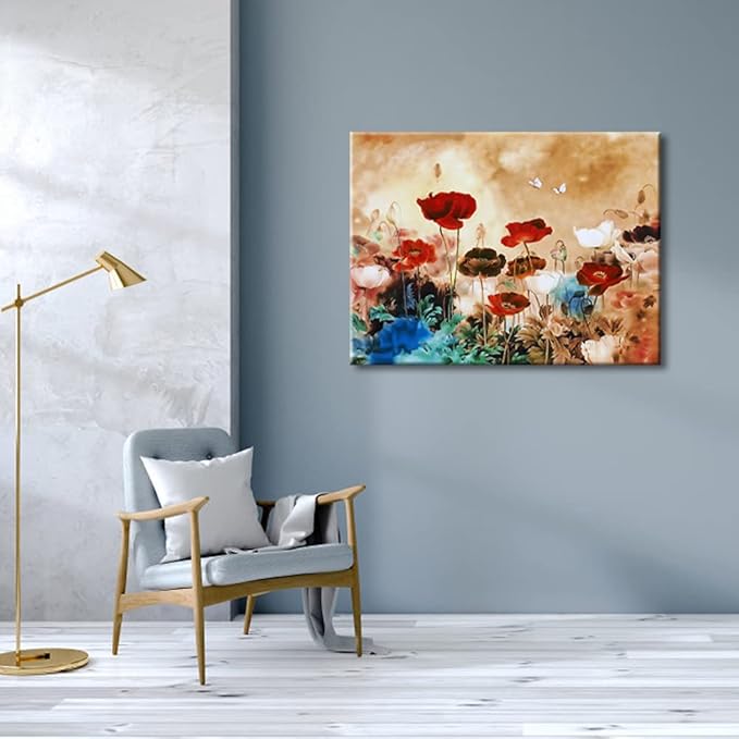 Wieco Art Blooming Poppies Extra Large Contemporary Colorful Flowers Pictures Paintings on Canvas Wall Art Modern Gallery Wrapped Floral Giclee Canvas Prints for Living Room Home Decorations XL