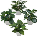 FABULETTA Artificial Potted Plants Set of 4 Small Faux Greenery for Indoor Home Decor, Realistic Plastic Mini Plants for Living Room, Bedroom, Kitchen, Office Shelves