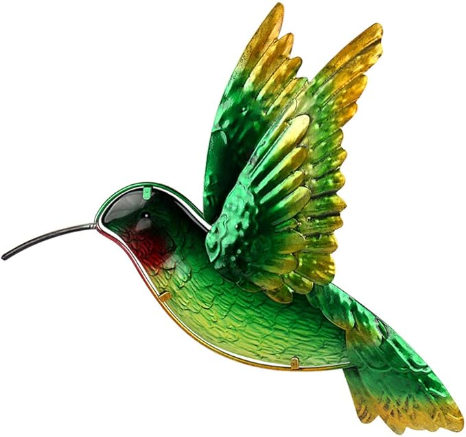John's Studio Metal Hummingbird Wall Decor Bathroom Glass Art Iron Sculpture Outdoor Hanging Decoration for Home Bedroom Garden Patio Porch or Fence - Green