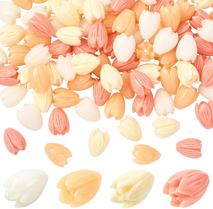 1 Box 100Pcs Carved Flower Beads Colorful Floral Beads Assorted 3D Jasmine Synthetic Coral Dyed Crafts Smooth Loose Spacers for Jewelry Making Bracelets Necklaces DIY Projects Accessories