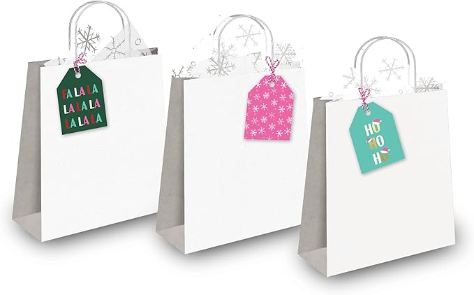 Pro Supply Global 24 Count of 2.5 Inch x 3 Inch Pre Strung Christmas FA La La Gift Tag Assorted Printed Designs on Large Cardstock Gift Hang Tags - Ideal to Use on Bags