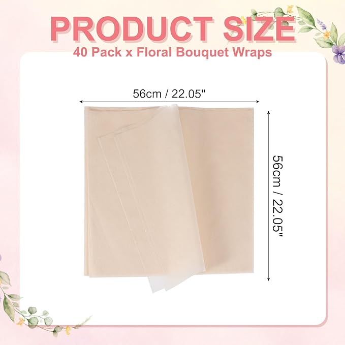 YELARXI Flower Wrapping Paper, Cotton Wrapping Flower Paper, Non-Woven Waterproof Floral Bouquet Wraps - Fitting for (Florist Supplies/Gift) 22 x 22 Inch & 40 Pack & Lotus Pink