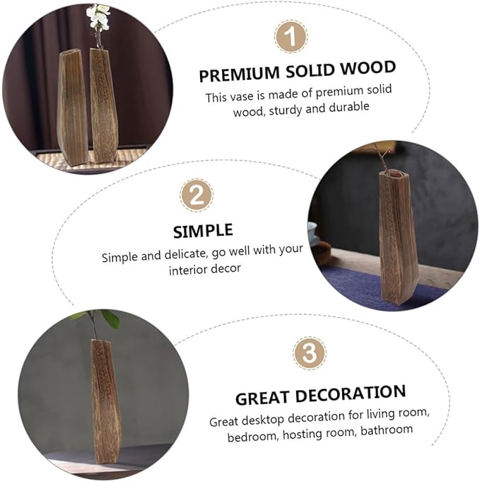 KESYOO Premium Wooden Flower Pot Decorative Plant Vase Leakproof Rustic Wood Planter for Home Office Wedding Decor Single